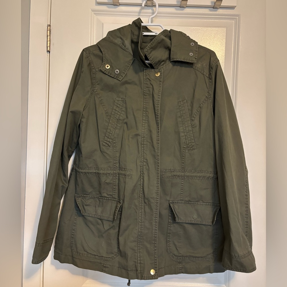 Miss London-Olive Green Women's Hooded Utility Jacket